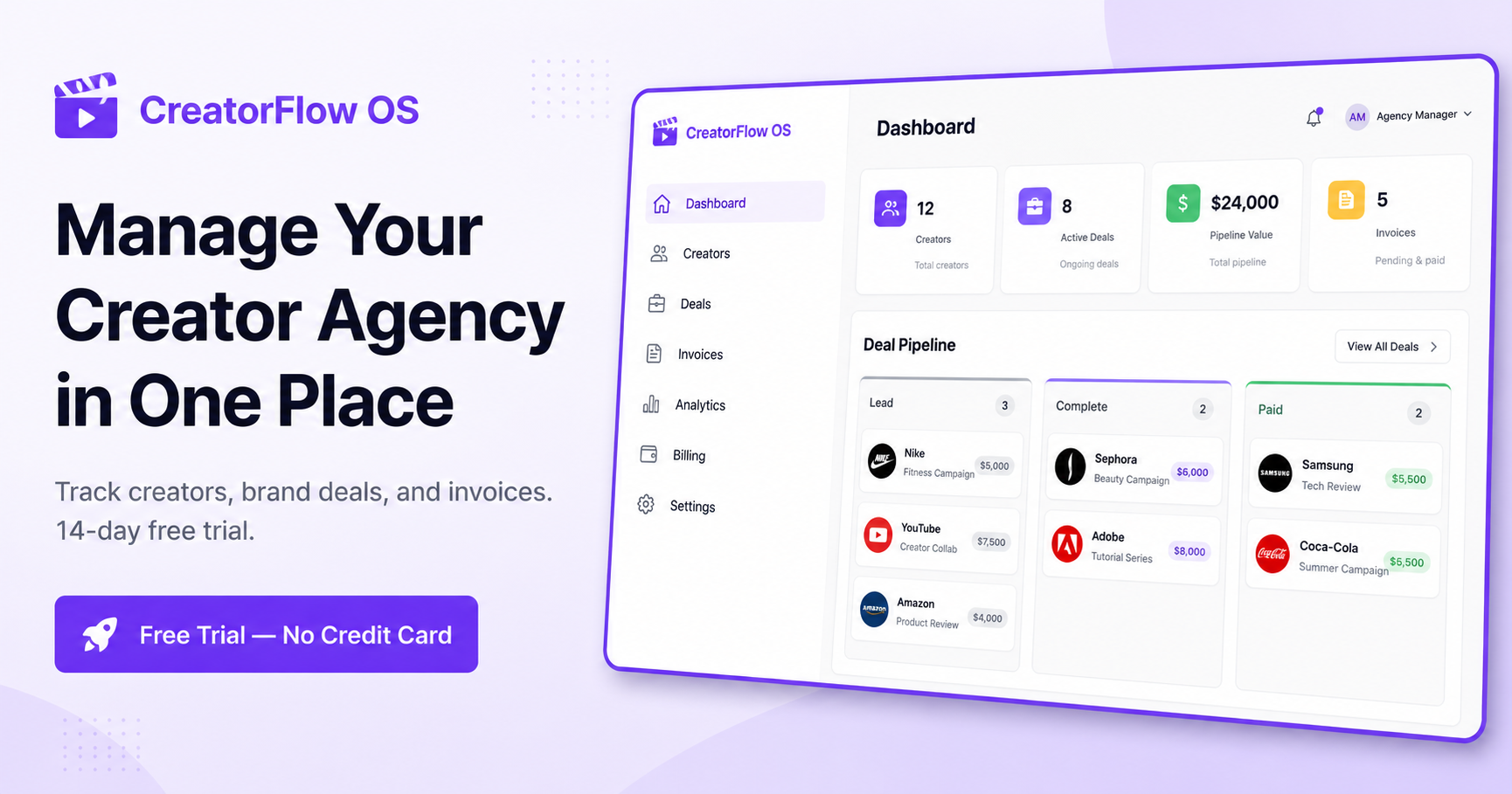 CreatorFlow OS — Creator Agency Management Platform | CRM, Deals ...